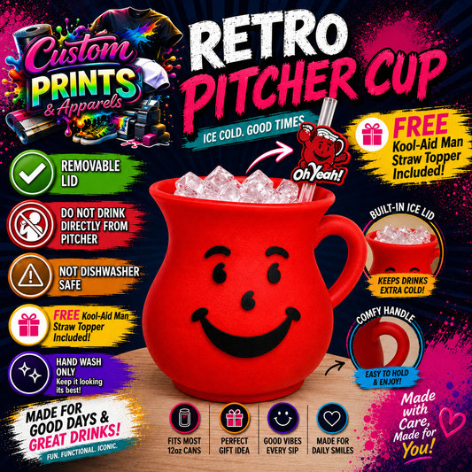 Retro Pitcher Cup Straw Topper Included | 90s Inspired Cold Drink Cup